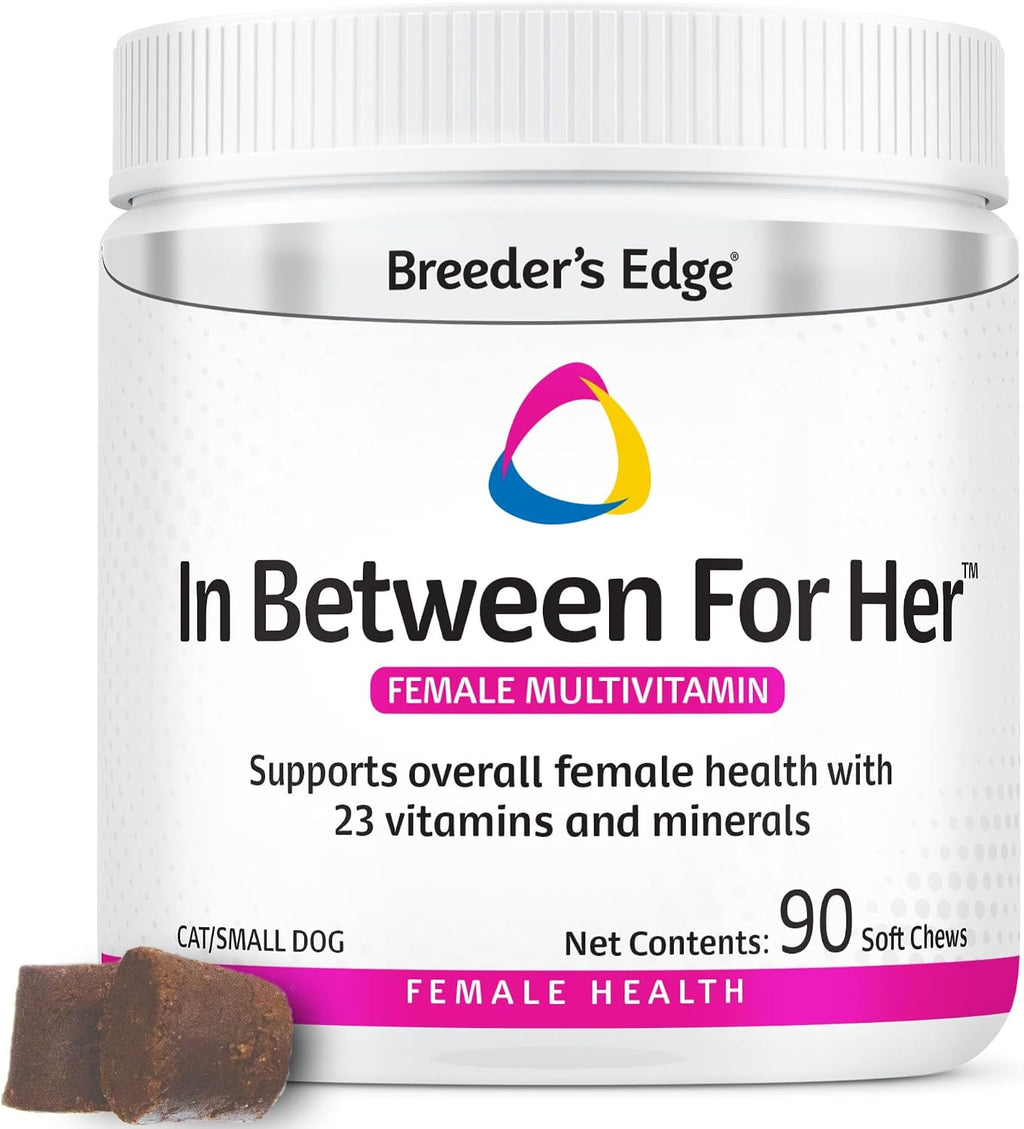 Breeder's Edge In Between for Her, Suplemento multivitamínico diario para perros y gatos reproductores, 90 comprimidos para gatos y perros pequeños