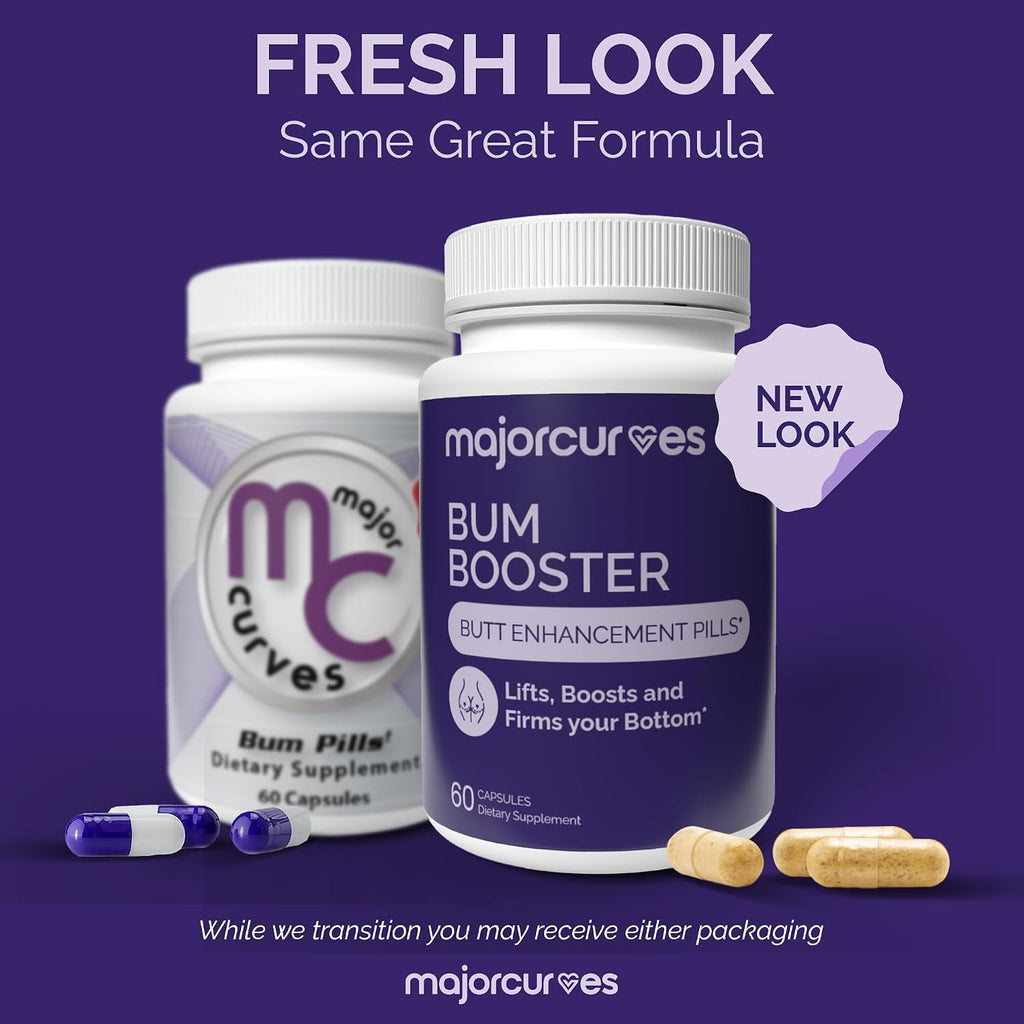 Major Curves Bum Booster Pills – Cápsulas para Aumento de Glúteos y Caderas, Alternativa Natural al BBL con Fenogreco y Ñame Silvestre