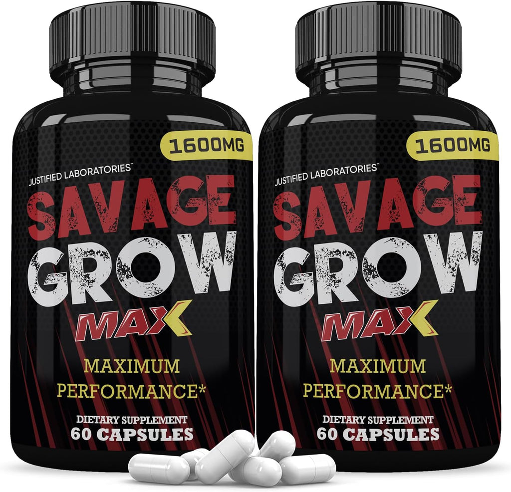 (2 Paquete) Savage Grow Max 1600MG Fórmula Avanzada para la Salud Masculina 120 Cápsulas