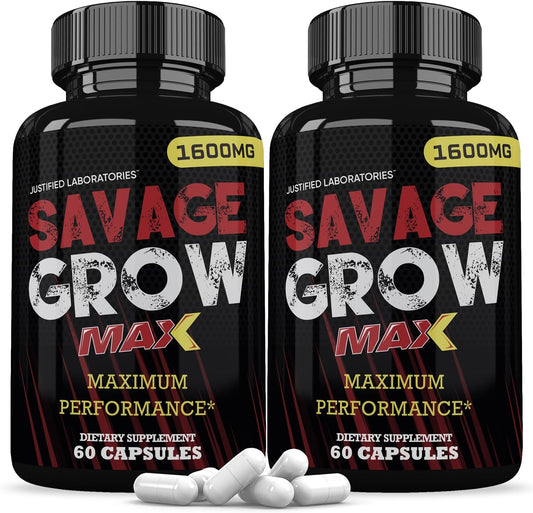 (2 Paquete) Savage Grow Max 1600MG Fórmula Avanzada para la Salud Masculina 120 Cápsulas