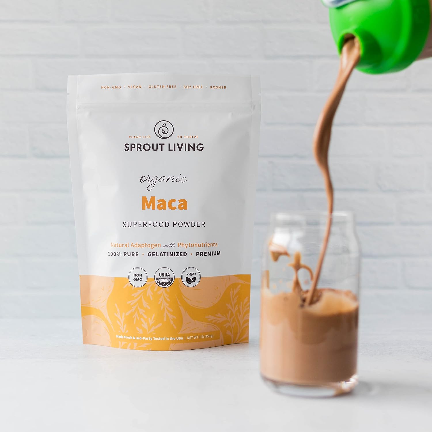 Sprout Living Maca Orgánica Gelatinizada en Polvo, Superalimento, Adaptógeno, 454 g
