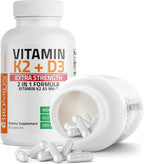 Bronson Vitamina K2 (MK-7) con D3 Extra Strength - 10.000 UI D3 + 120 mcg MK-7, 60 cápsulas