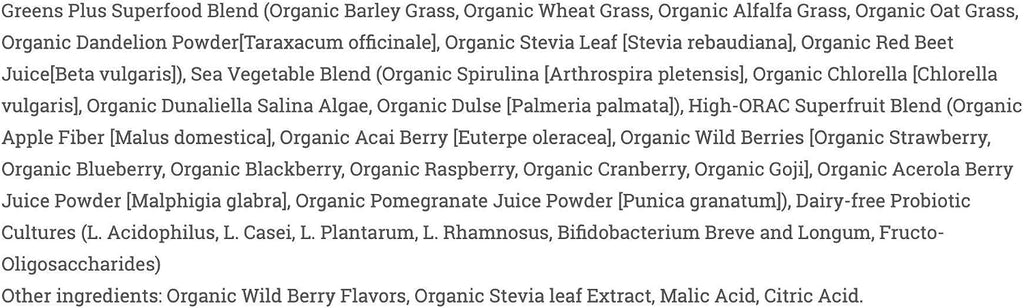 Greens+ Organic Wild Berry Superfood Powder - Suplemento vegano con antioxidantes, energía y vitalidad (240 g)