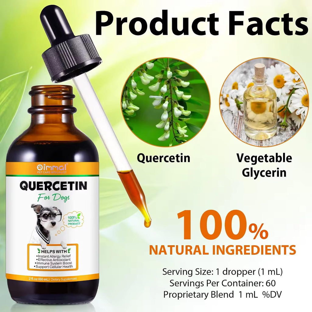 Quercetina para Perros - Alivio de Alergias - Gotas Líquidas Suplemento Herbal - Refuerzo Inmunológico, Antioxidante - 60 ml