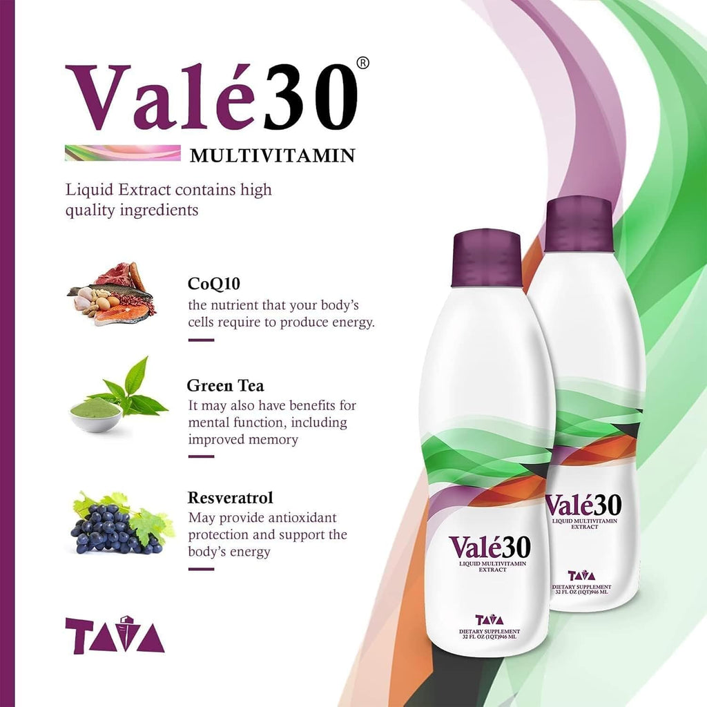 TAVA Valé30 - Multivitamínico Líquido - 30 Días con Vitamina A y Complejo B para Hombres, Mujeres y Familia - 2 Botellas