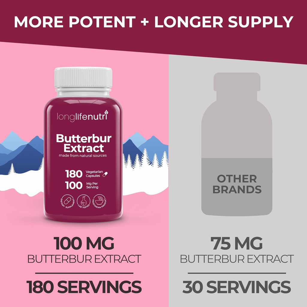 Extracto de Petasites (Butterbur) 100mg - 180 Cápsulas Vegetales - LongLifeNutri