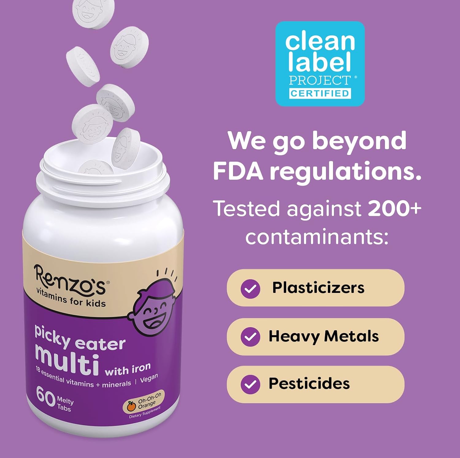 Renzo's Multivitamínico Infantil con Hierro - Comprimidos Disolubles Sabor Cereza - 60 unidades
