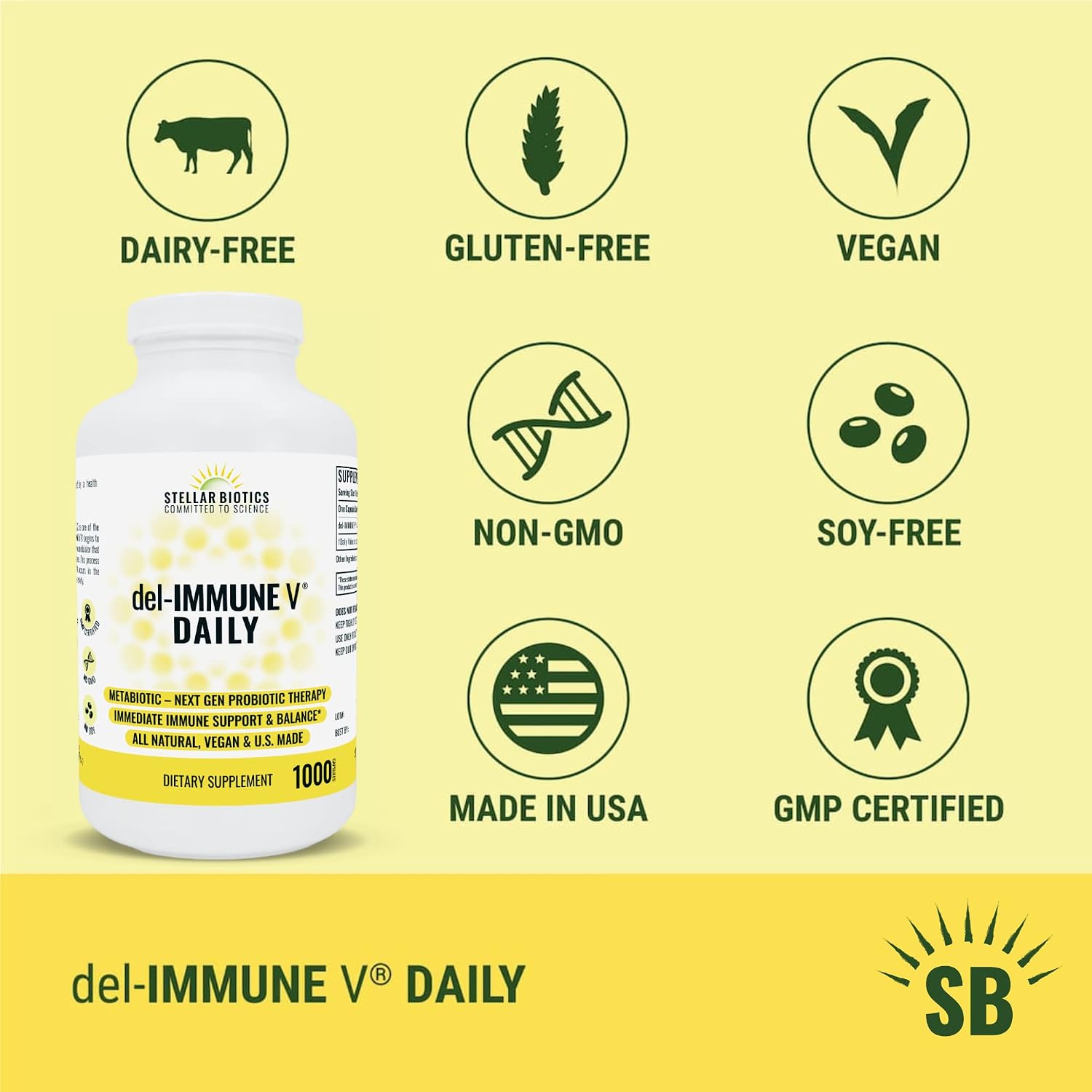 Del-Immune V Daily Metabiótico - Apoyo Inmunitario y Salud Intestinal (1000 Cápsulas)