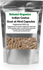 Behalal Organics Raíz de Costus India (Qust Al Hindi) Cápsulas Vegetarianas, 100 uds.
