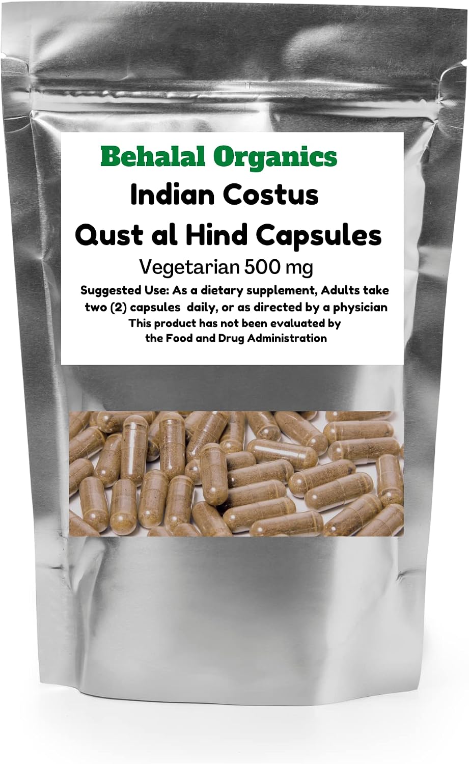 Behalal Organics Raíz de Costus India (Qust Al Hindi) Cápsulas Vegetarianas, 100 uds.