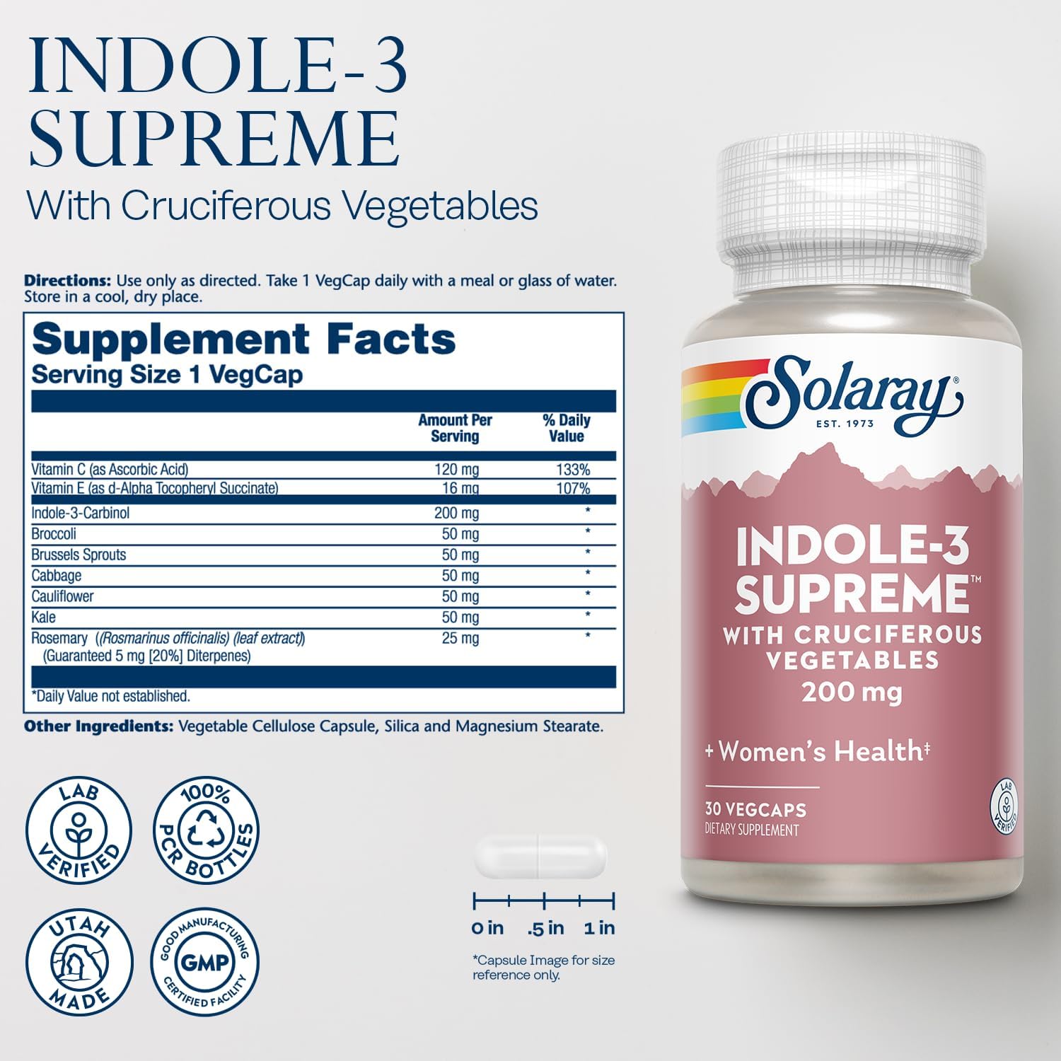 SOLARAY Indole-3 Supreme – Suplemento con Indol-3-Carbinol y Vegetales Crucíferos