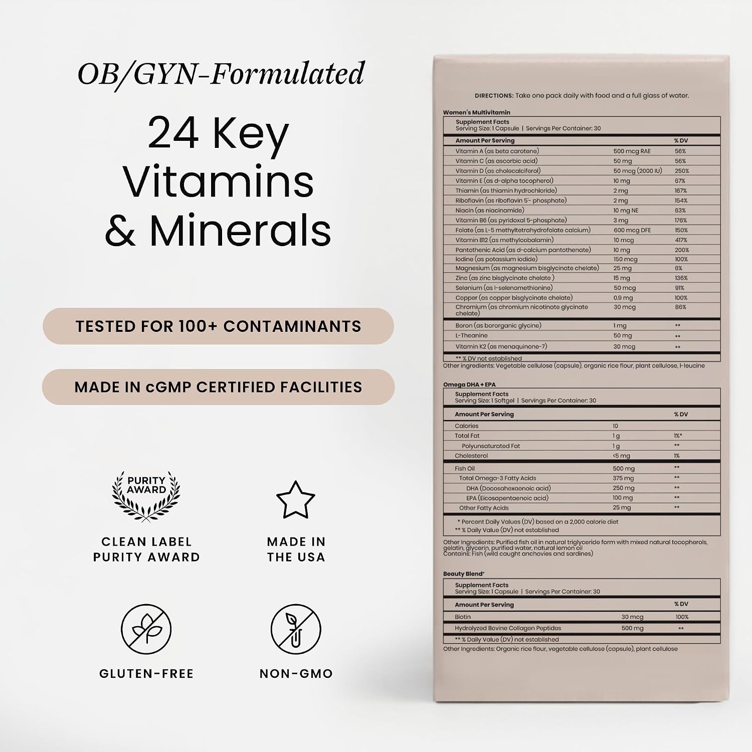 Perelel Trío Diario para Mujeres - Multivitamínico, Omega-3 y Blend de Belleza