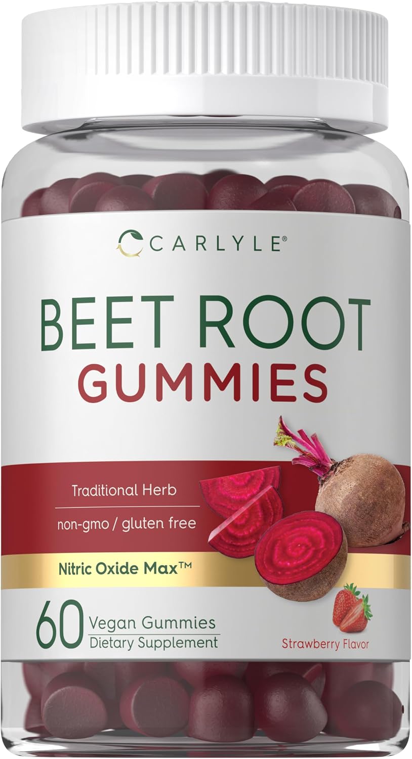 Carlyle Gominolas de Remolacha con Vitamina C y Pimienta Negra - 60 Gominolas Sabor Fresa - Vegano, Sin Gluten