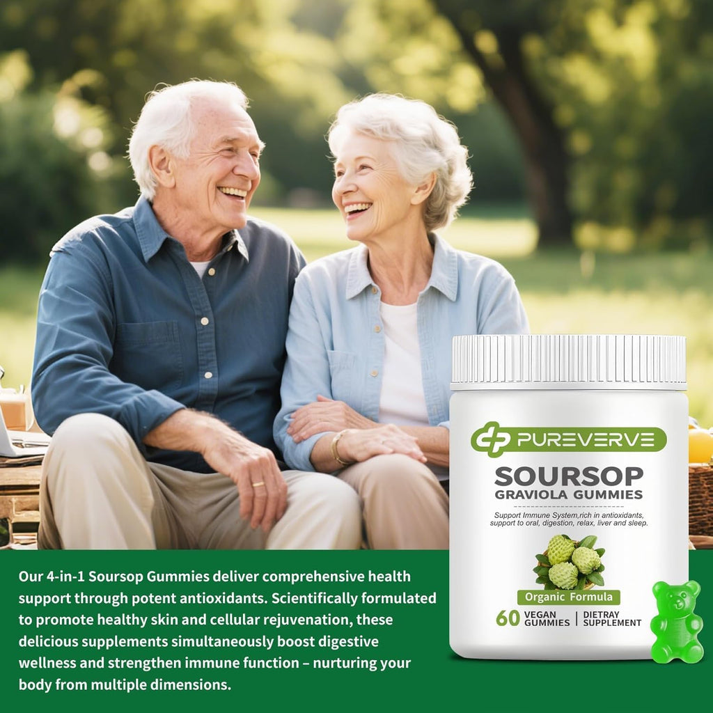 Pureverve Soursop Graviola Gummies con Musgo Marino y Zinc, Sin Azúcar, Vegano - 120 Gominolas (2 Paquete)