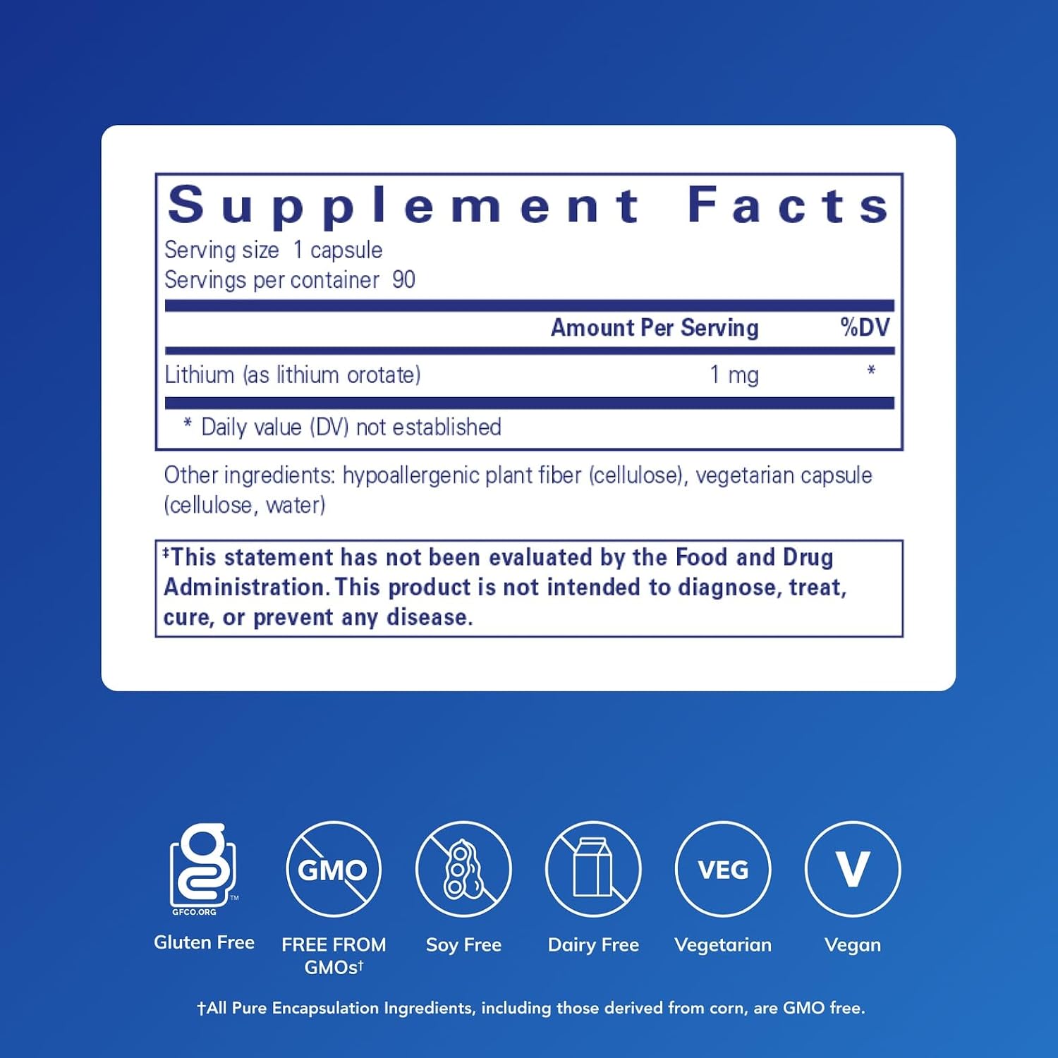 Pure Encapsulations Litio (Orotato) 1 mg | Apoyo para la Calma y el Comportamiento* | 90 Cápsulas