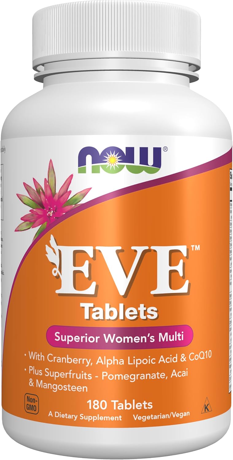 NOW Foods Eve™ Multivitamínico para Mujeres con Arándano Rojo, Ácido Alfa-Lipoico y CoQ10, más Superfrutas - Granado, Acai y Mangostán, 90 Comprimidos