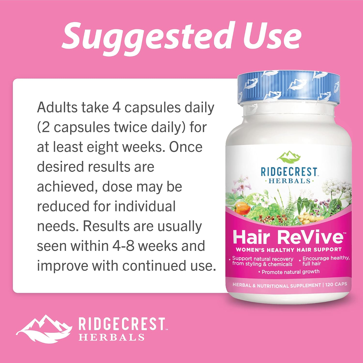 RidgeCrest Herbals Hair ReVive - Suplemento Capilar con Biotina, Vitamina C, Zinc y Cobre (120 Cápsulas, 30 Días)