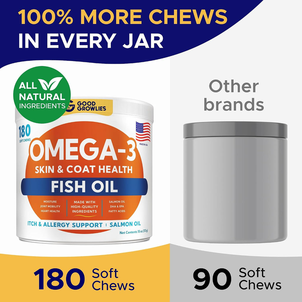 GOODGROWLIES Omega 3 Aceite de Pescado para Perros (180 Snacks Masticables)