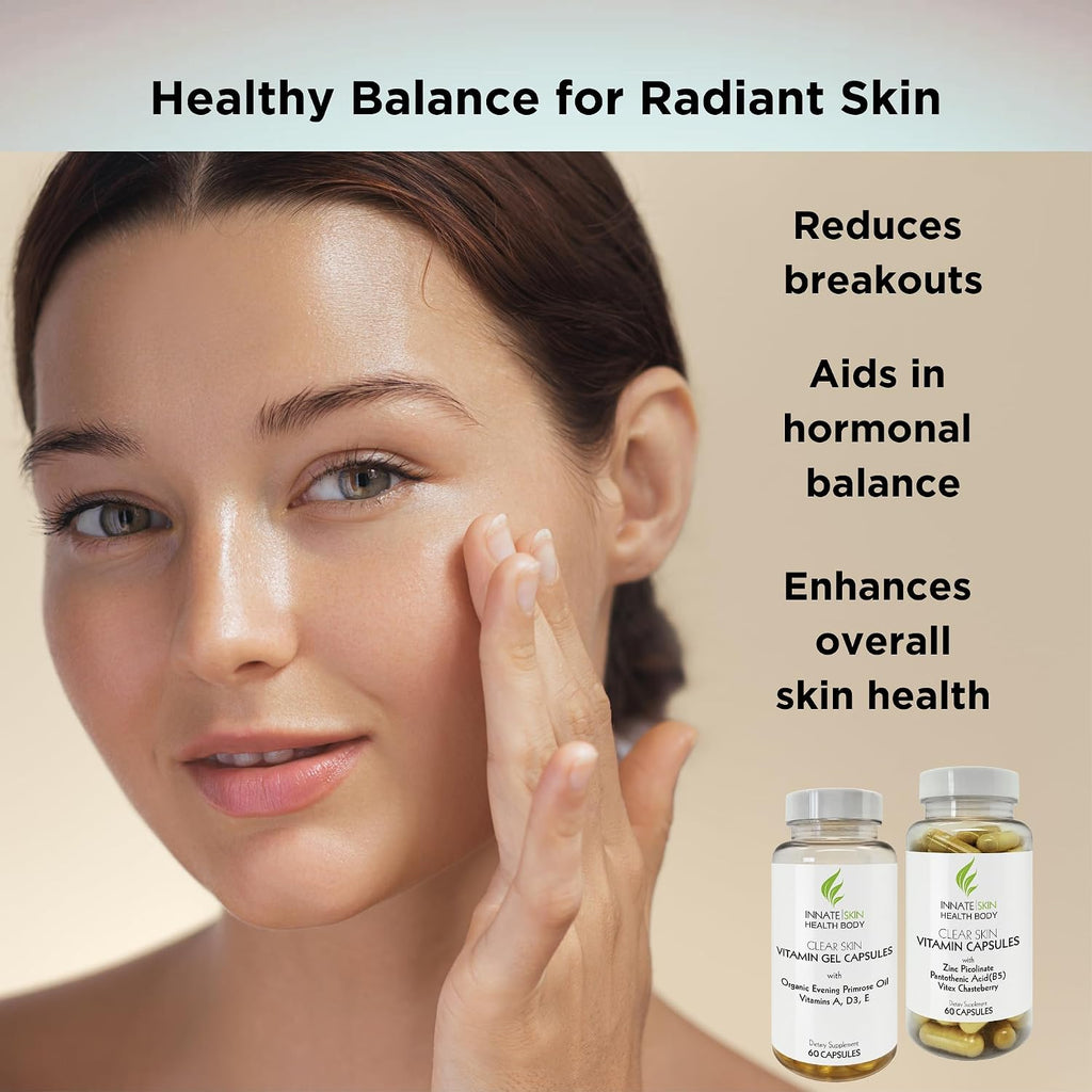 Clear Skin Acne Vitamin System | 20 Antioxidantes, Botánicos y Minerales | Cápsulas | 60 Unidades | Pack de 2