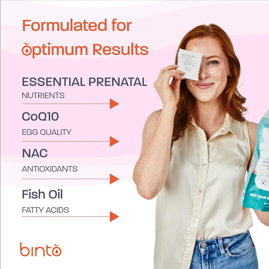 Kit de Fertilidad Femenina Binto – Apoya la Salud Ovocitaria y el Bienestar Reproductivo – Incluye CoQ10, NAC y Aceite de Pescado