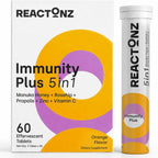 REACTONZ 5 in 1 Immunity Plus – Immune Support & Antioxidant Supplement – Vitamin C, Zinc, Manuka Honey, Rosehip & Propolis – Natural Zesty Orange Flavor – 20 Day Supply Effervescent Tablets
