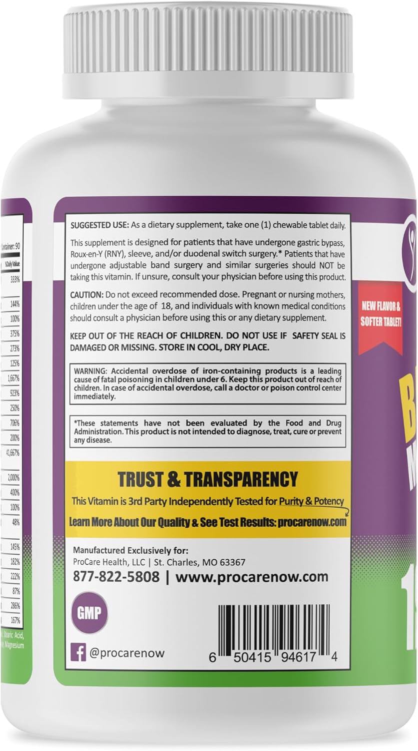 ProCare Health Multivitamínico Bariátrico Masticable con Hierro 18mg - 90 Comprimidos Sabor Fruta