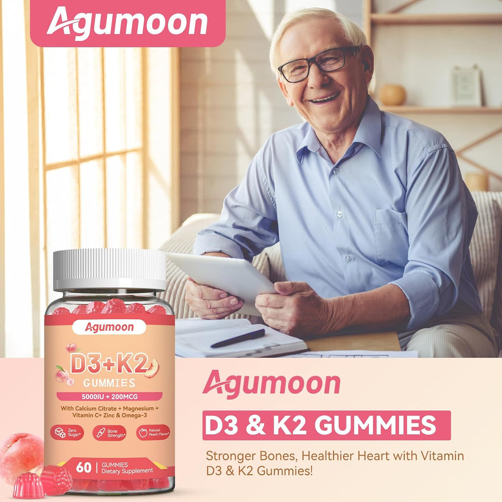 Agumoon Vitamina D3 K2 Gominolas - 5000IU + 200mcg MK-7 - 60 uds