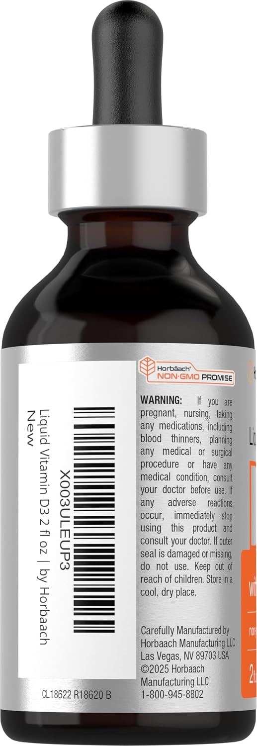 Horbäach Vitamin D3 K2 Liquid Drops | con MK-7 | 2 fl oz | Vegetariano, No-GMO, Sin Gluten