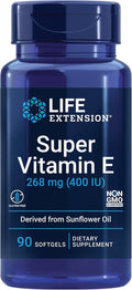Life Extension Super Vitamin E, 268 mg (400 IU), Natural Vitamin E, Gluten-Free, Non-GMO, 90 Softgels