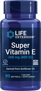 Life Extension Super Vitamin E, 268 mg (400 IU), Natural Vitamin E, Gluten-Free, Non-GMO, 90 Softgels