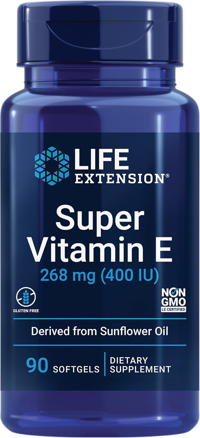 Life Extension Super Vitamin E, 268 mg (400 IU), Natural Vitamin E, Gluten-Free, Non-GMO, 90 Softgels