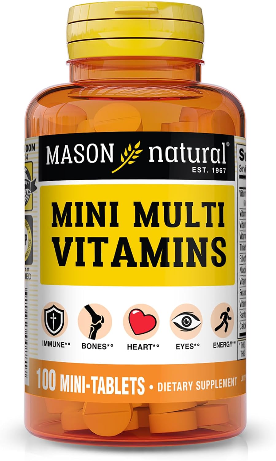 MASON NATURAL Mini Multi Vitaminas - Complejo Multivitamínico Diario (100 comprimidos)