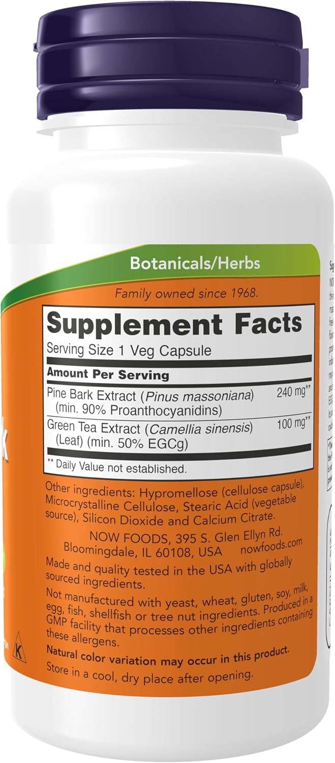 NOW Foods, Extracto de Corteza de Pino 240 mg, 90% OPC, 90 Cápsulas Veganas