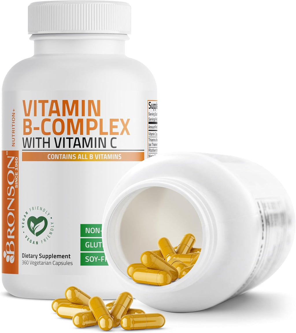 Bronson Complejo B con Vitamina C - 360 Cápsulas Vegetarianas | Apoyo Energético e Inmunitario
