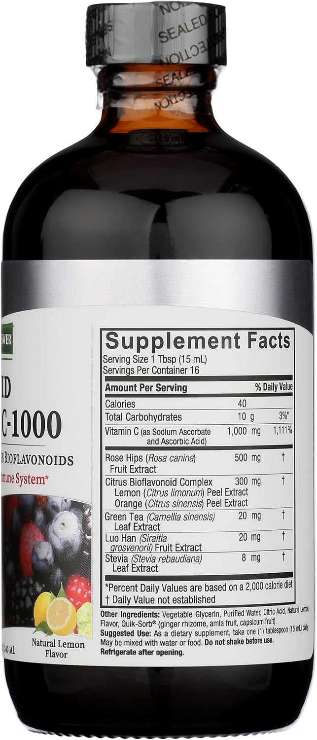 Nature's Answer Vitamina C Líquida 1000 mg con Escaramujo y Bioflavonoides, 236 ml