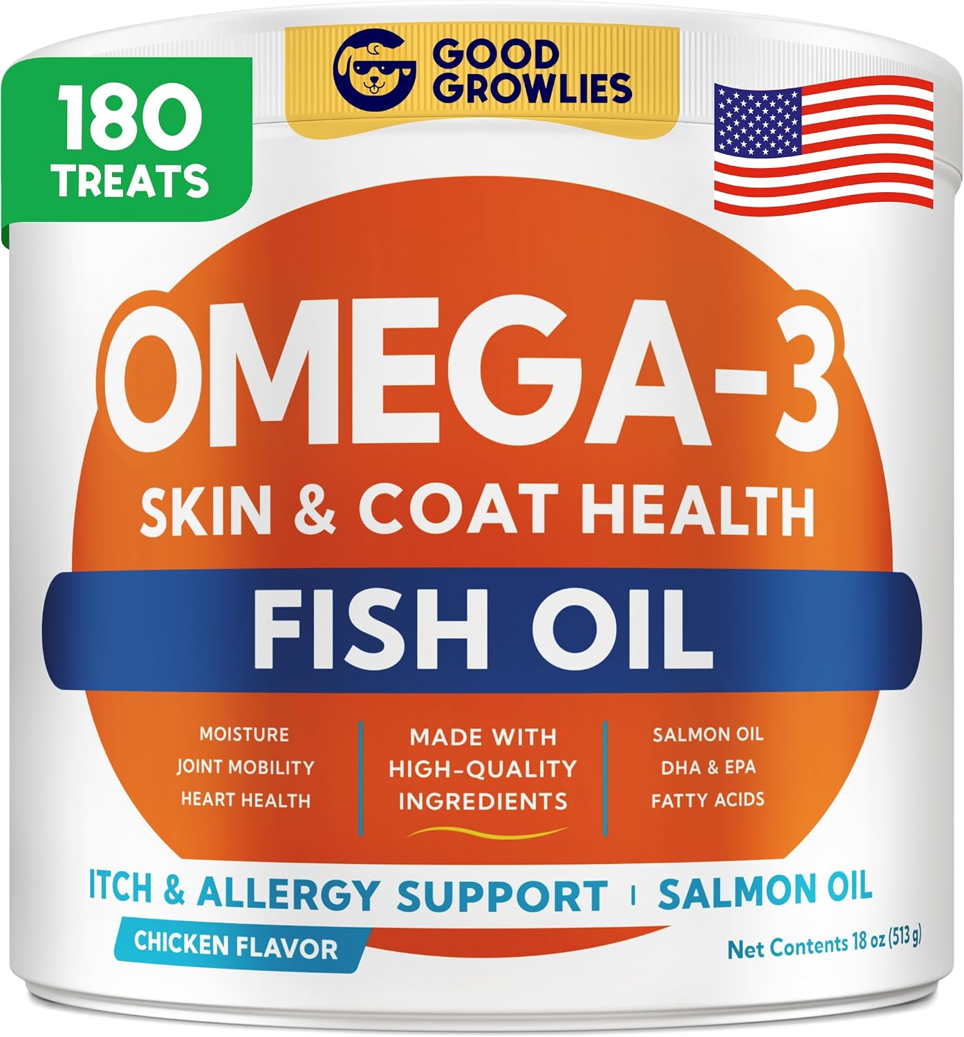 GOODGROWLIES Omega 3 Aceite de Pescado para Perros (180 Snacks Masticables)