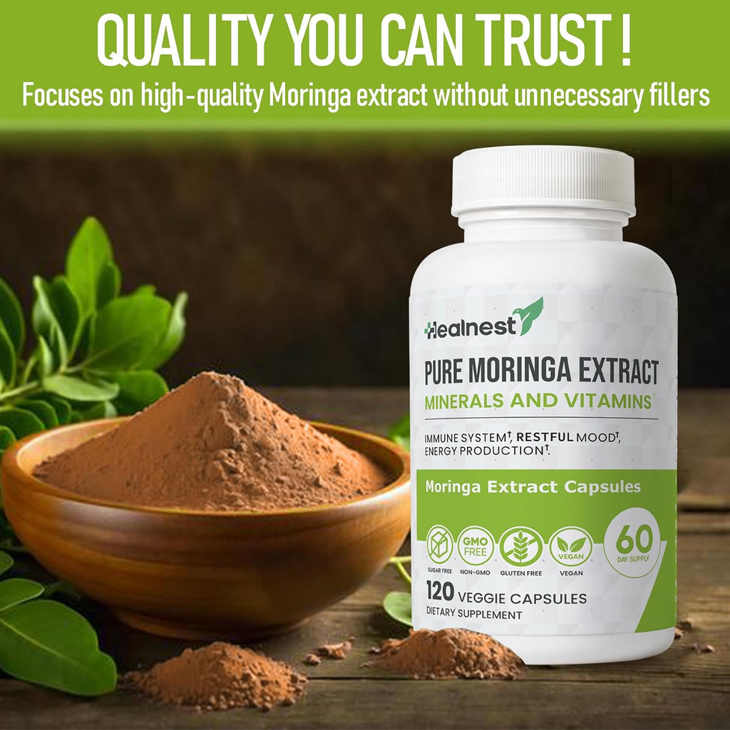 Extracto de Moringa 20:1 (20 000 mg) - Fórmula Potente - Suplemento Vegano con Vitaminas y Minerales - 120 Cápsulas - No Transgénico, Sin Gluten