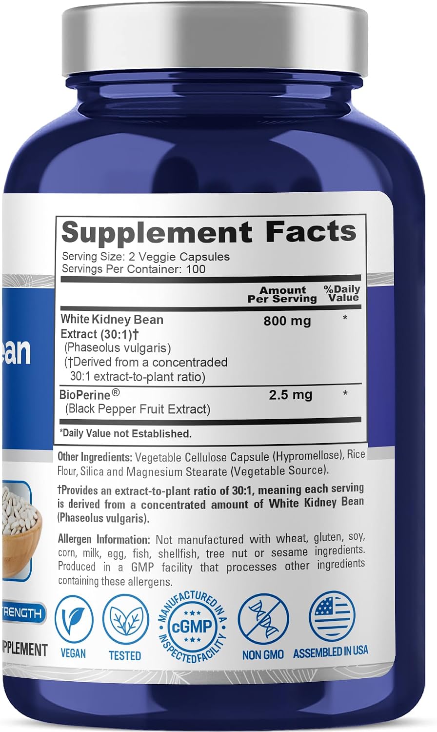 NusaPure Cápsulas de Judías Blancas, 800 mg, 200 Cápsulas Vegetales (Sin OGM, Vegano)