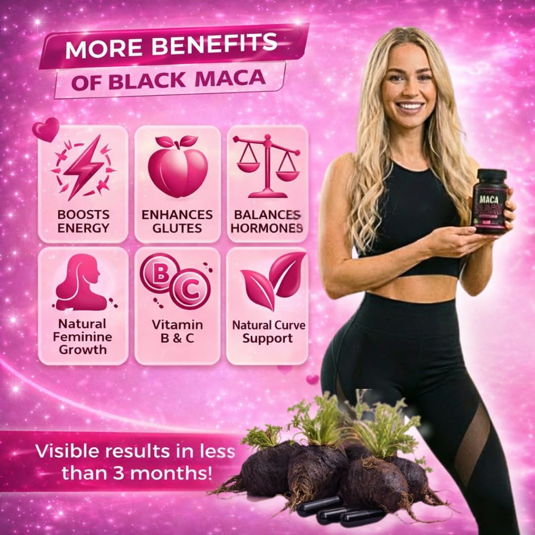 Maca Negra Auténtica para Aumento de Glúteos, 600 mg, 100 Cápsulas - Curvy Fruit