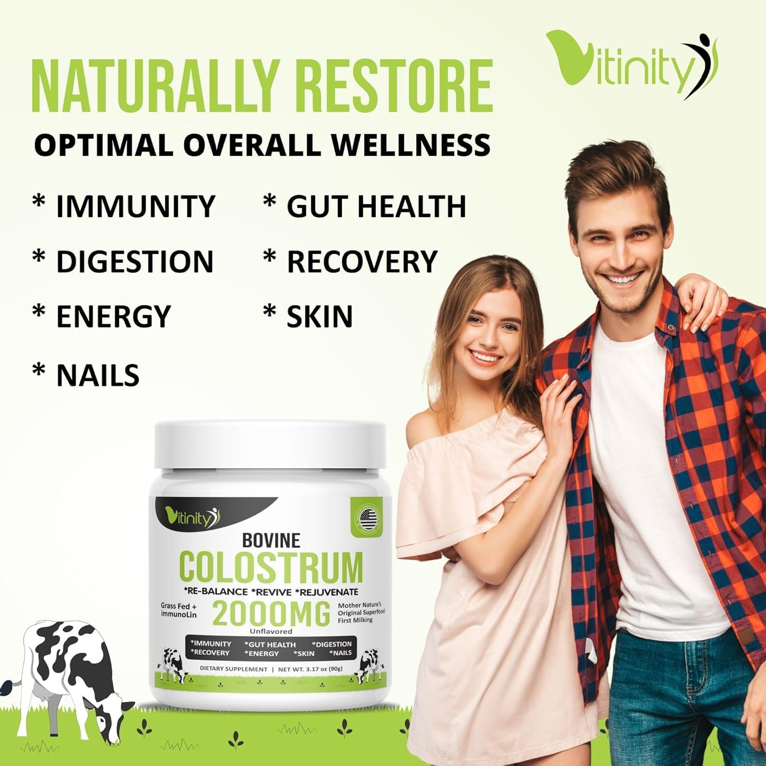 VITINITY Calostro Bovino en Polvo de Pasto - 90g, Sin Sabor