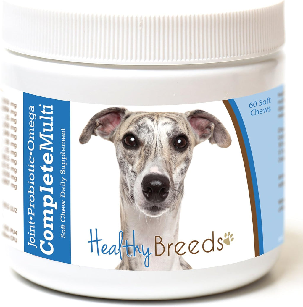 Healthy Breeds Whippet Multivitamínico Todo en Uno - Con Probióticos, Glucosamina, Condroitina y Omega - 60 Golosinas Blandas
