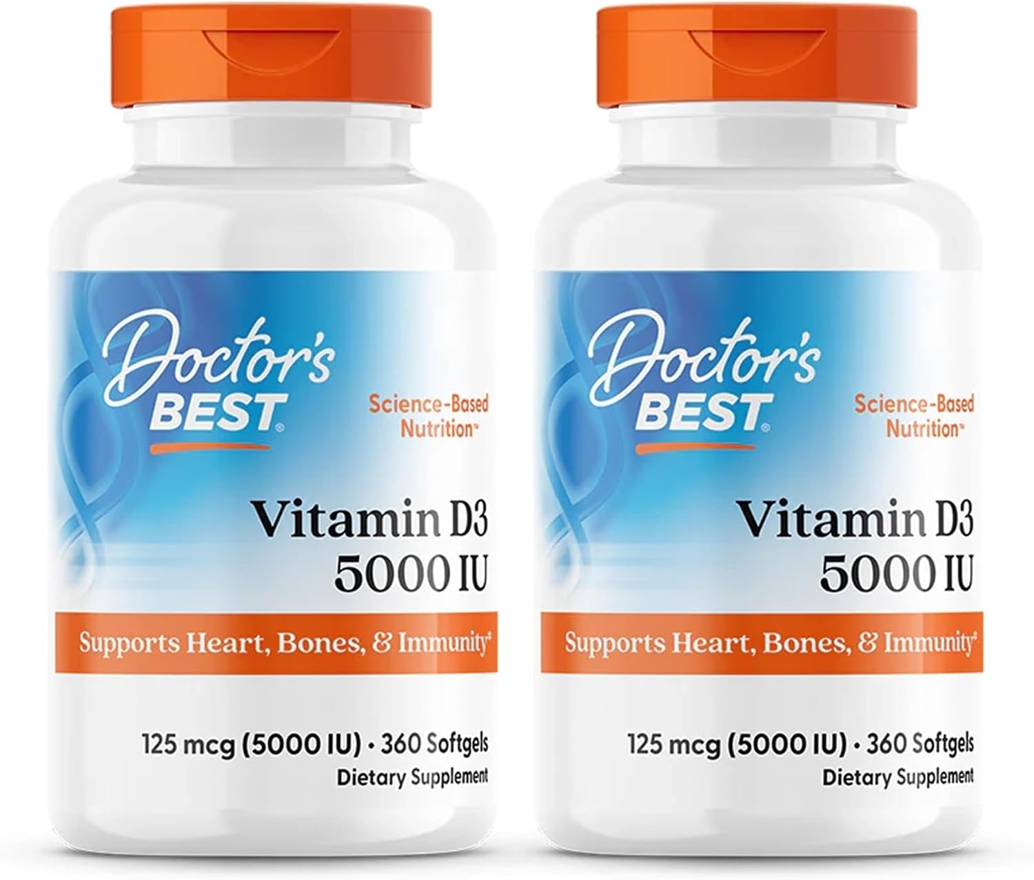 Doctor's Best Vitamina D3 5000 IU - 360 Cápsulas Blandas (2 Paquetes)