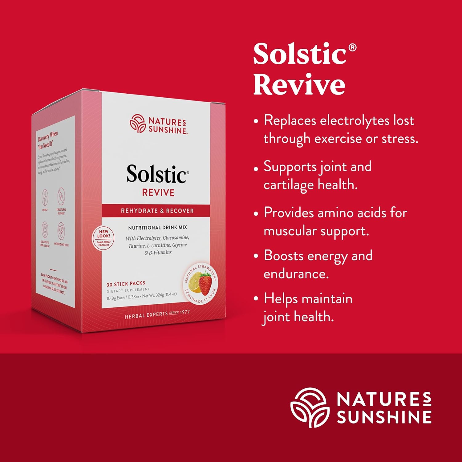 Nature's Sunshine Solstic Revive - 30 Sobres de Bebida Recuperadora Post-Entreno