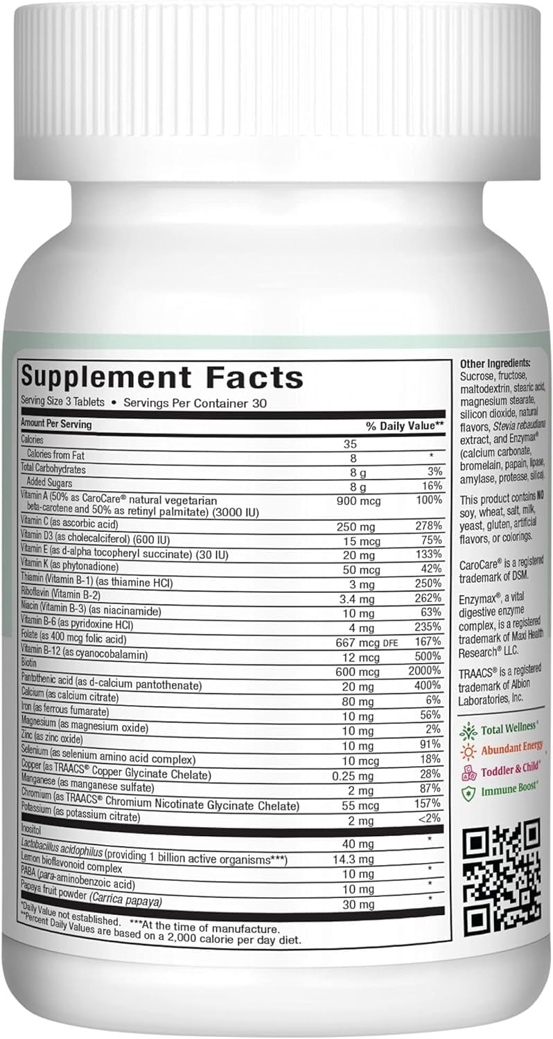 Maxi Health Multivitamínico Masticable con Hierro - 90 Comprimidos - Sabor Cereza