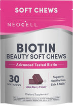 NeoCell Biotin Beauty Soft Chews | 30 Gomitas | 10000mcg | Cabello, Piel y Uñas | Sabor a Acai