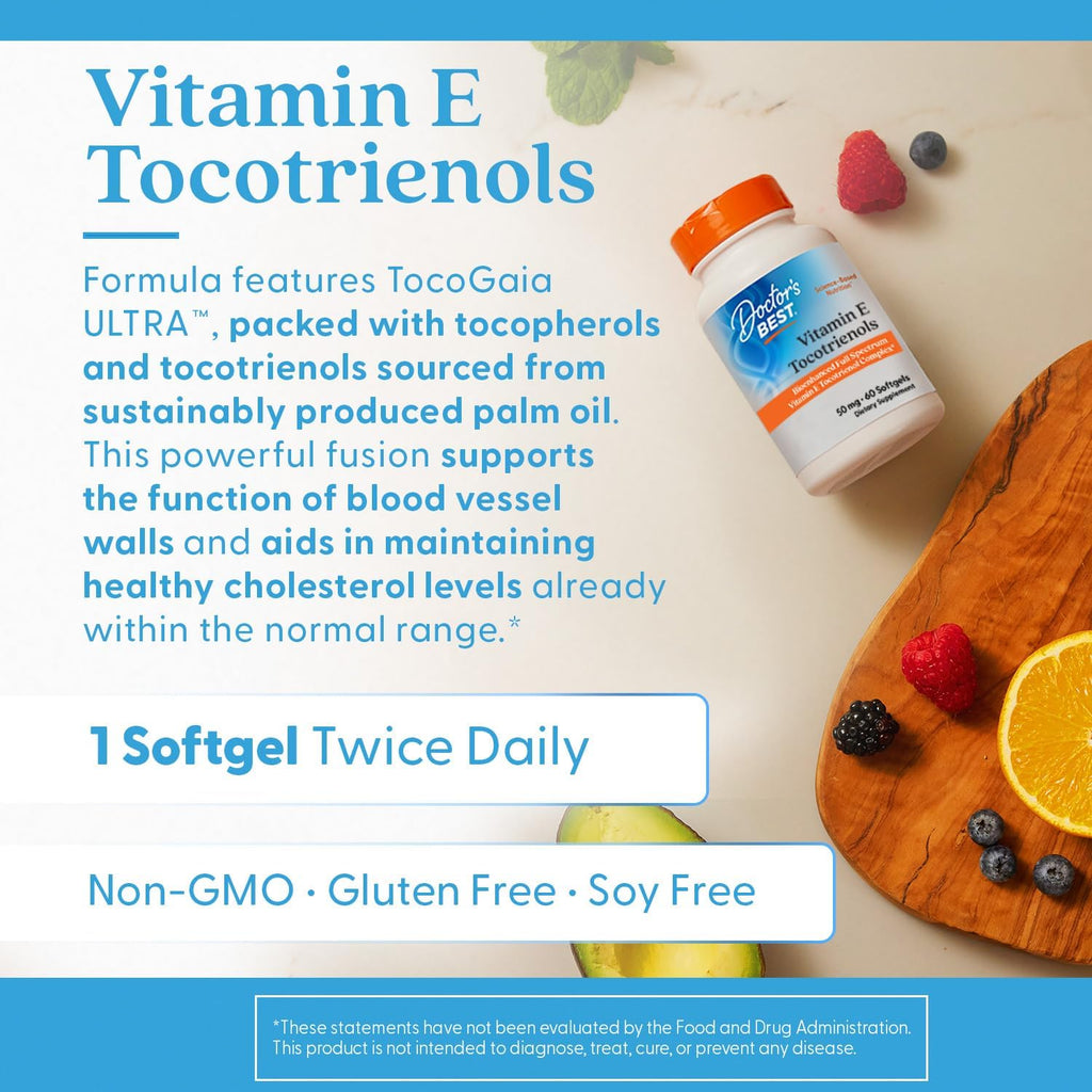 Doctor's Best Vitamina E Tocotrienoles con TocoGaia ULTRA™, 60 cápsulas blandas