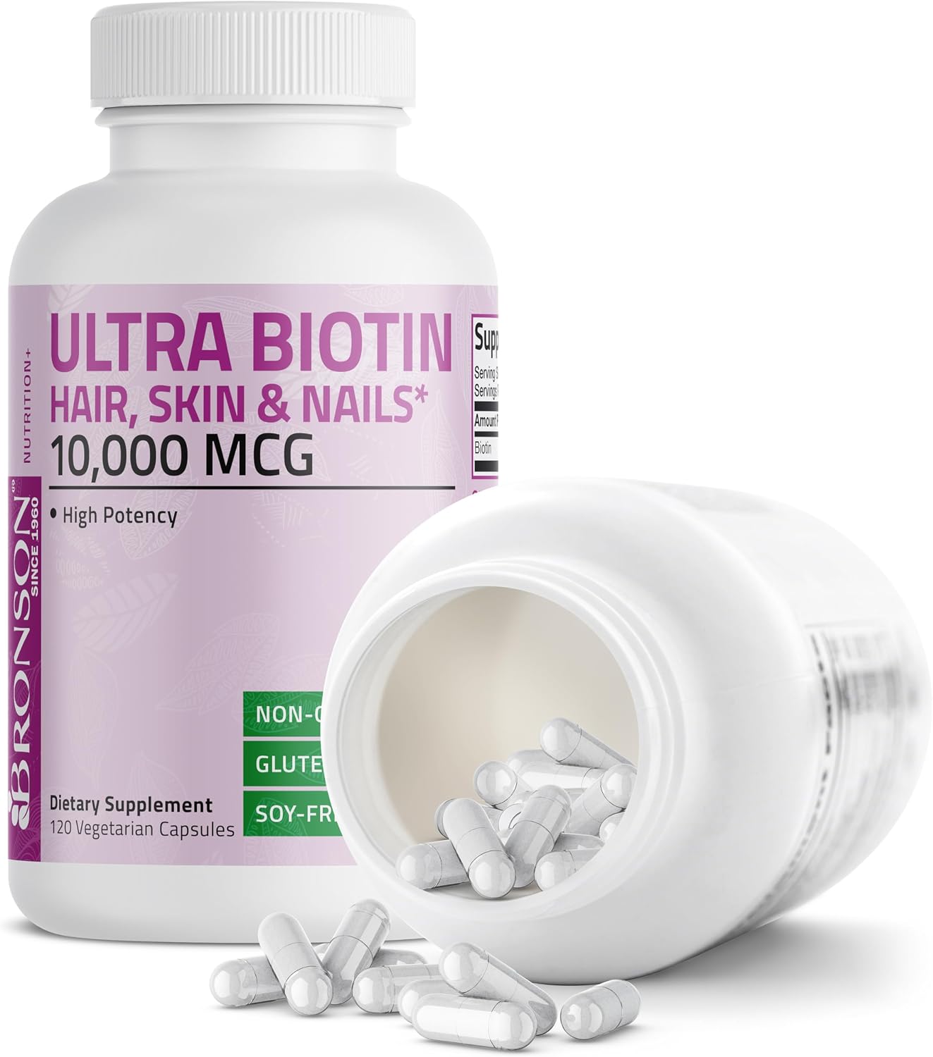 Bronson Ultra Biotin 10,000 mcg – Complemento para Cabello, Piel y Uñas, 120 Cápsulas Vegetales