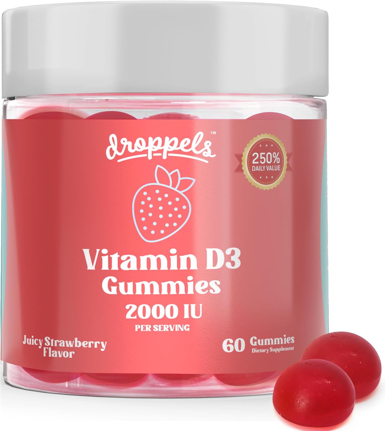 Droppels Vitamina D3 Gominolas 2000 UI – Sabor Fresa – 60 Gominolas