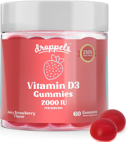 Droppels Vitamina D3 Gominolas 2000 UI – Sabor Fresa – 60 Gominolas – Image 1