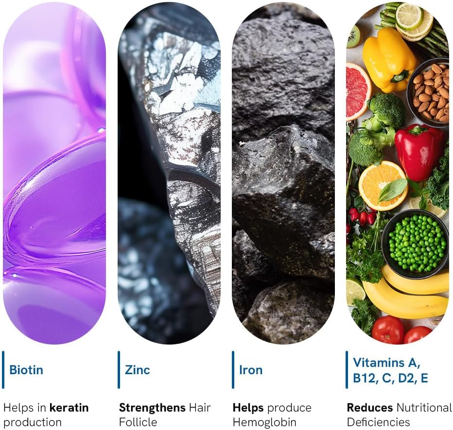 Be Bodywise Gomitas de Biotina para el Crecimiento del Cabello - Sin Azúcar - Vitaminas para Cabello, Piel y Uñas con Hierro - 60 Días